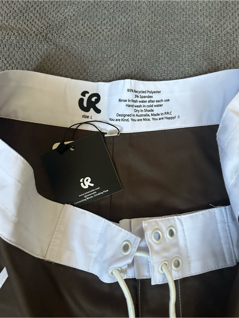 Retro Brown Swim Shorts with White Trim - Picture 2 of 3